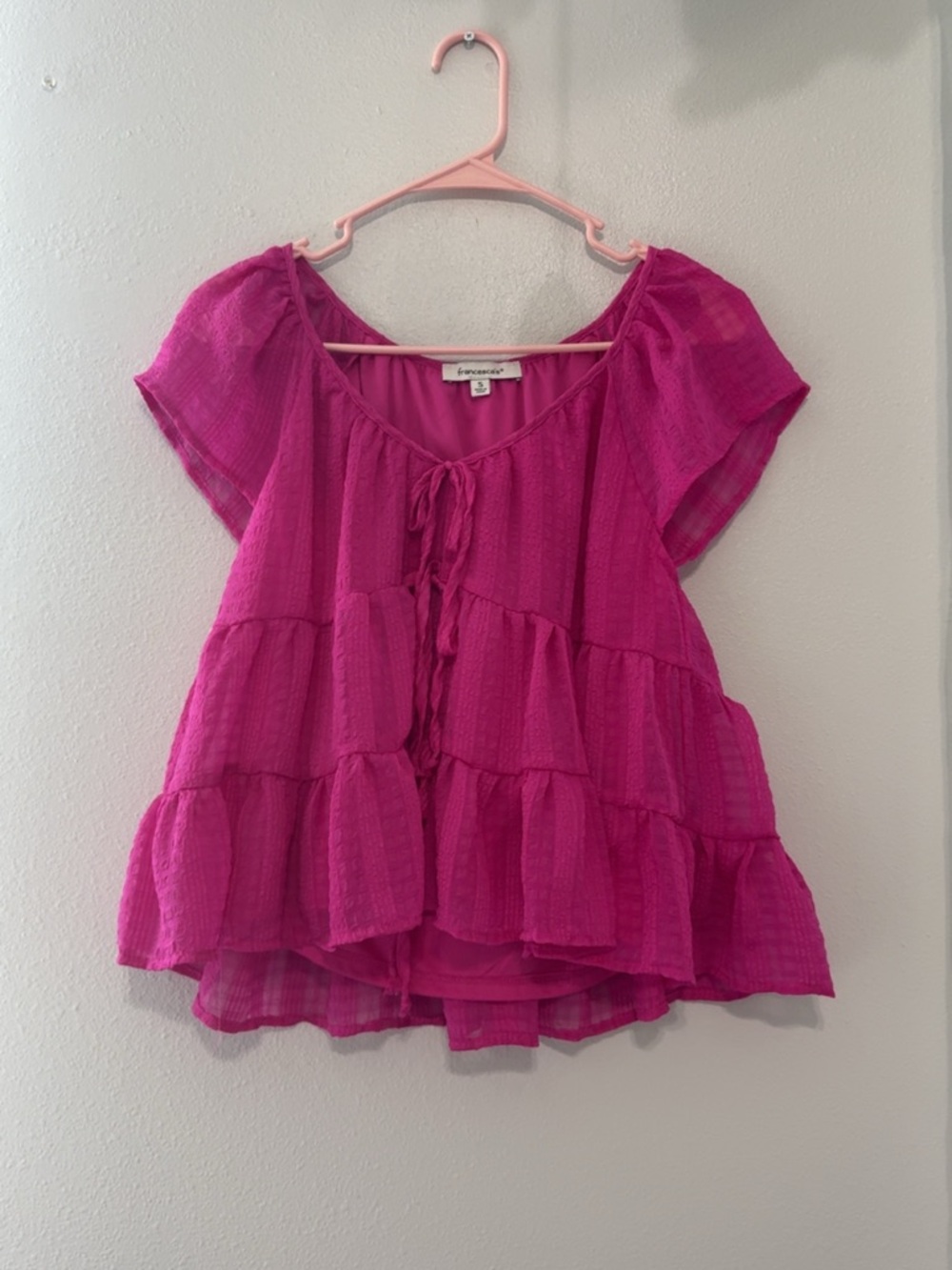 Francesca's Collections Hot Pink Tiered Ruffle Flutter Sleeve Blouse